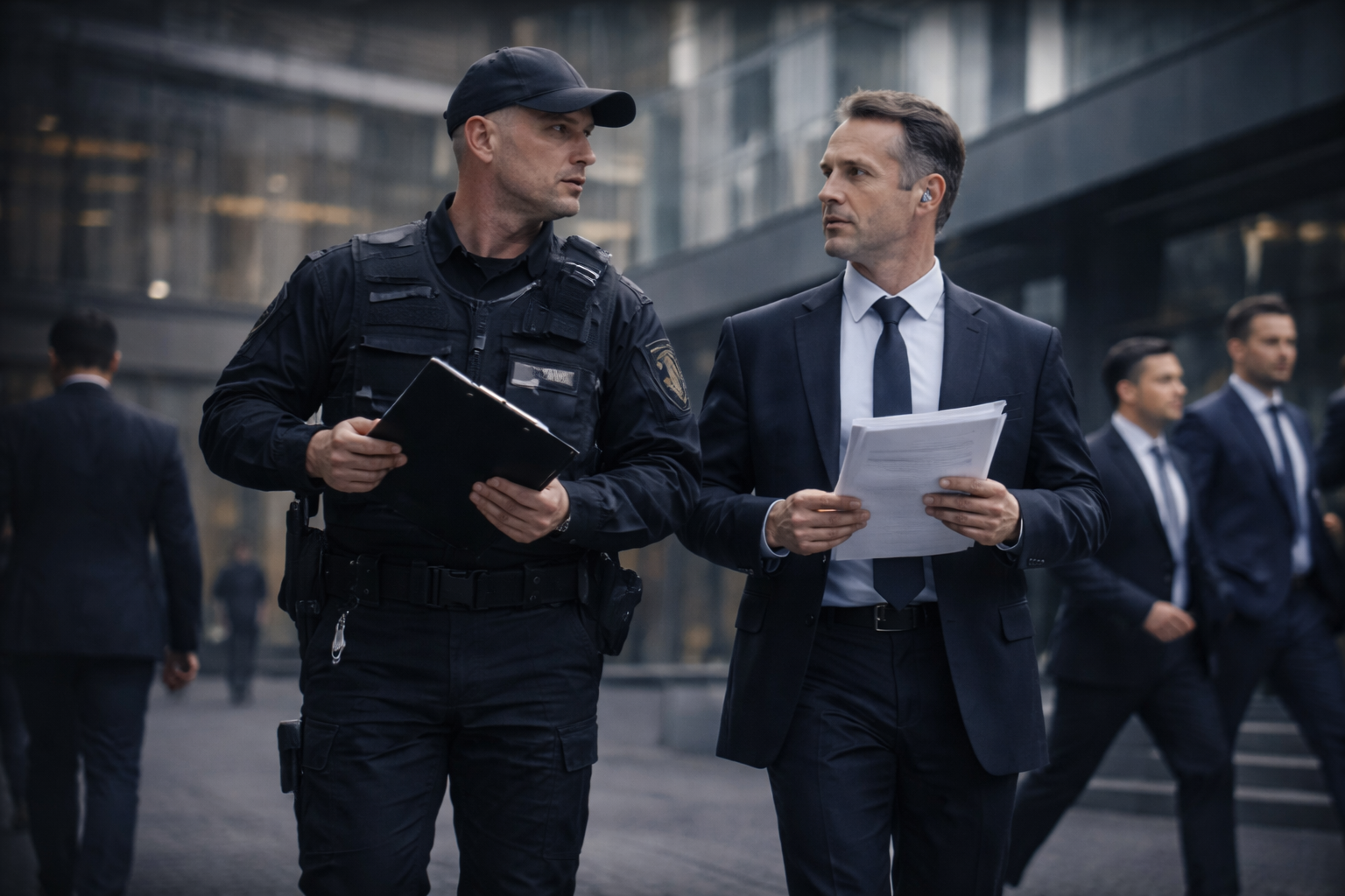 Enforcement officers reviewing a commercial enforcement case together